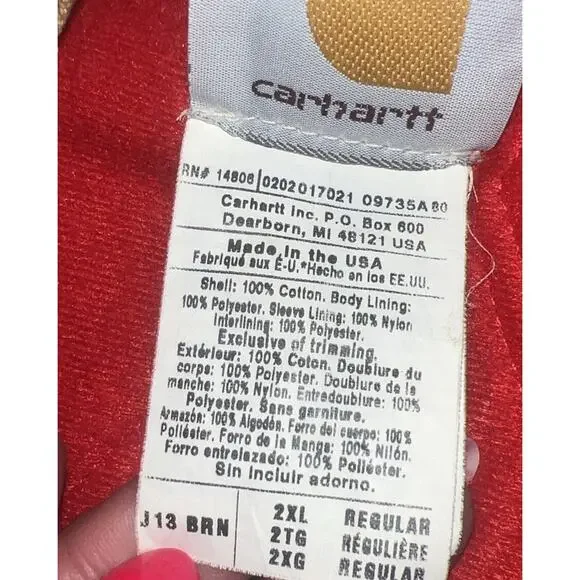 Vintage Carhartt Santa Fe Jacket Duck Red Quilt Lined With Hood J13 BRN 2XL USA - Picture 16 of 16